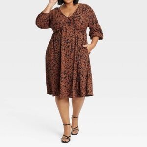 Ava & Viv 3/4 Sleeve Knit Empire Waist Dress Sz 2X - NWOT